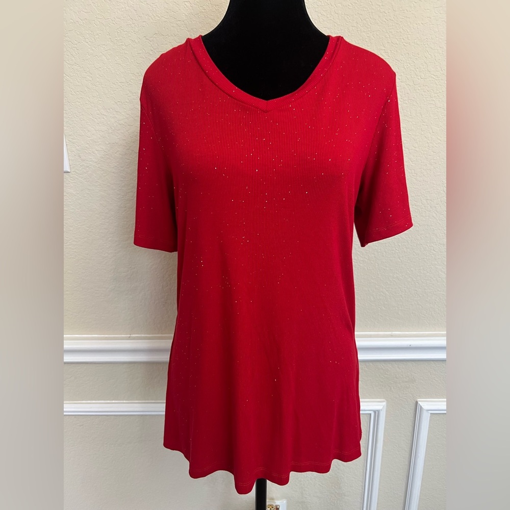 Pulse boutique red v neck sparkly shirt